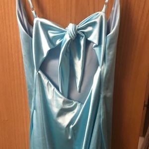 Mila satin bodycon dress in island blue Clearance